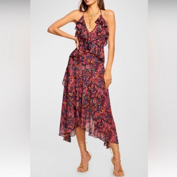 $598 NWT Ramy Brook Everlee Ruffle V-Neck Midi Dress - Picture 1 of 11
